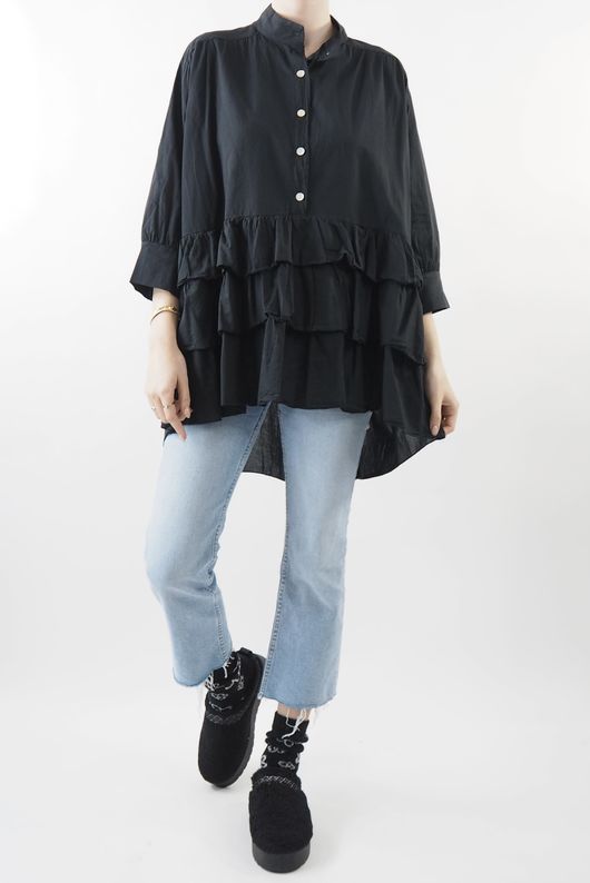 Made in Italy Rumours Ruffles Blouse Black